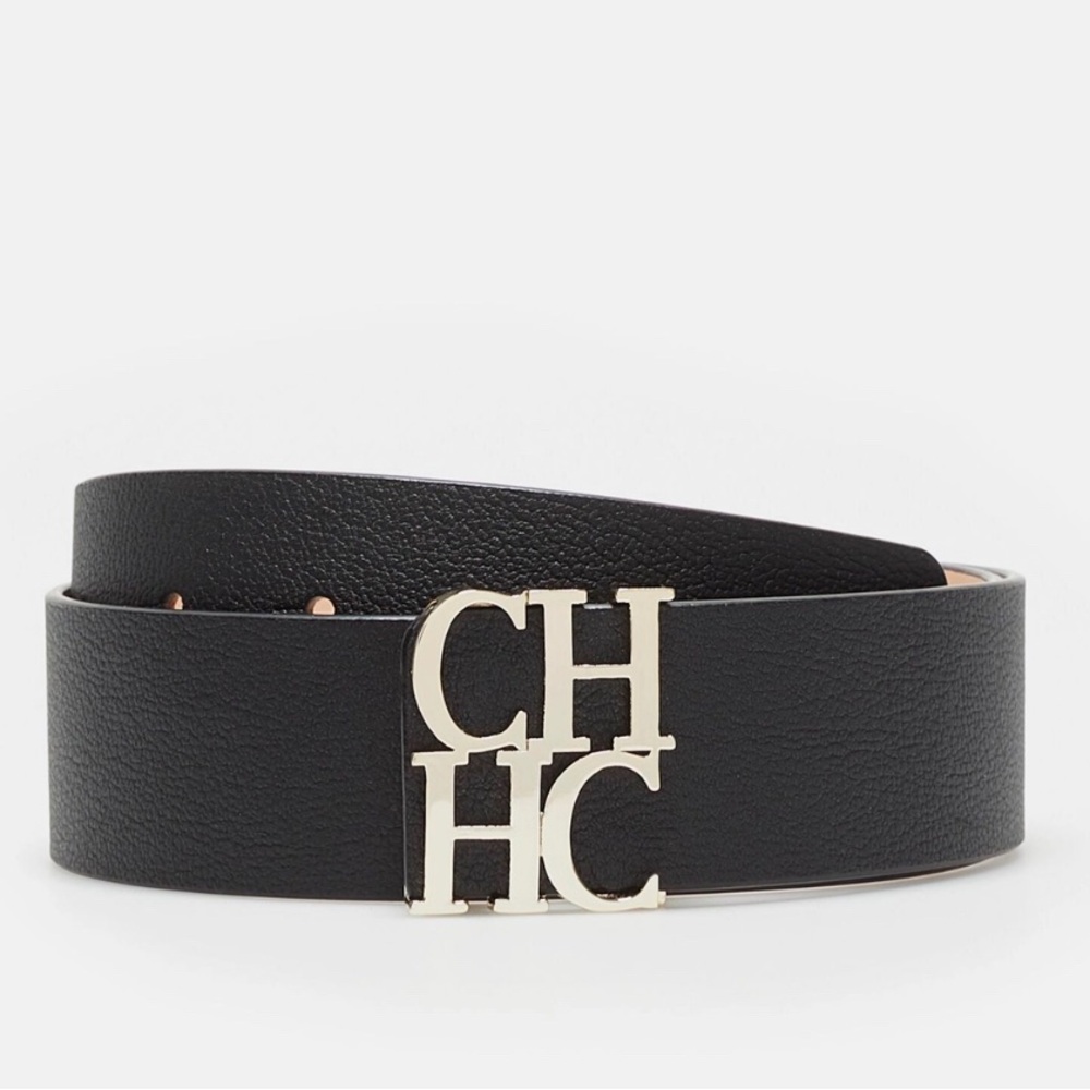 Carolina Herrera Black Belt with Gold Logo Buckle